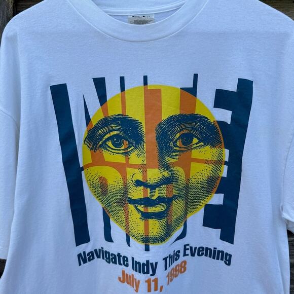 Indianapolis Cyclist Vintage 90s Nite Ride Indy Moon Bike White Shirt Mens Sz XL - Picture 6 of 7